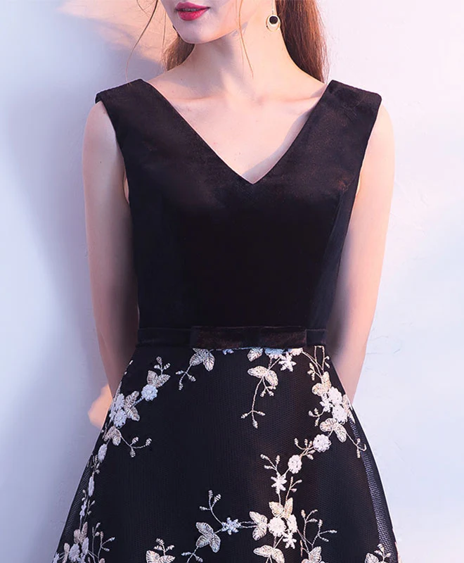 Black V Neck Long Prom Dress, Black Evening Dress - Deanwangkt