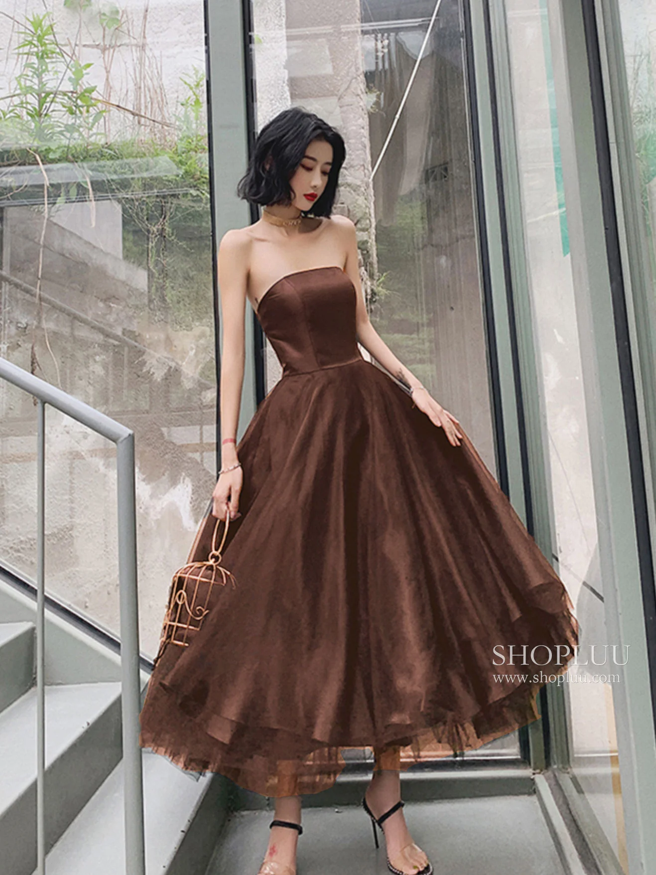 Simple Blue Tulle Tea Length Prom Dress, Tulle Homecoming Dresses - Deanwangkt