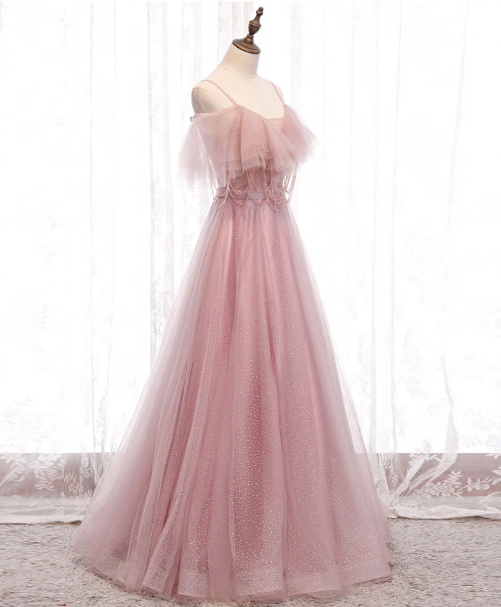Pink Sweetheart Tulle Long Prom Dress Pink Tulle Formal Dress - Deanwangkt
