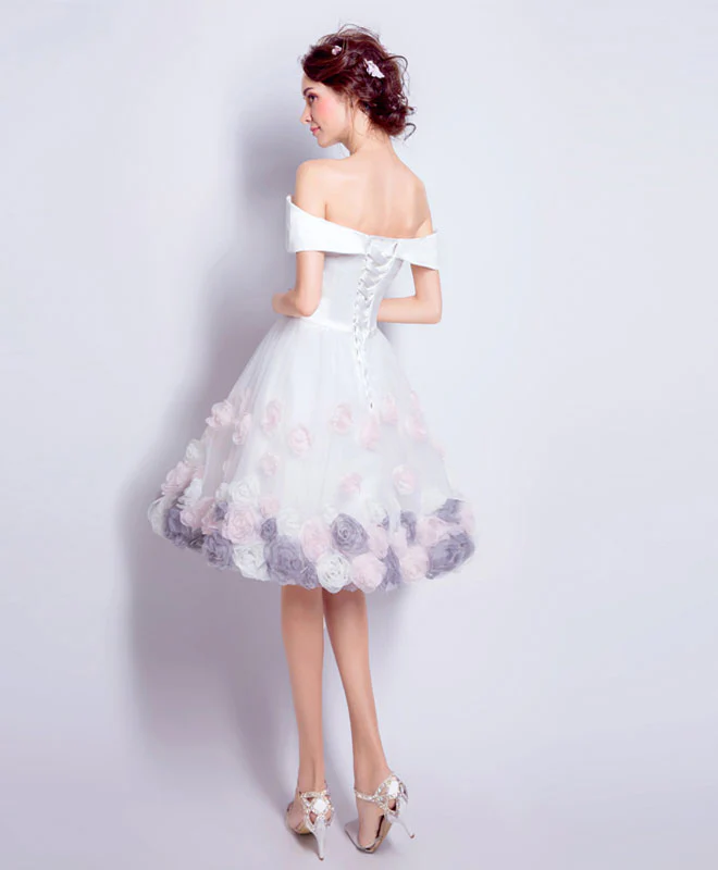 Cute White Off Shoulder Short Prom Dress, Homecoming Dress - Deanwangkt