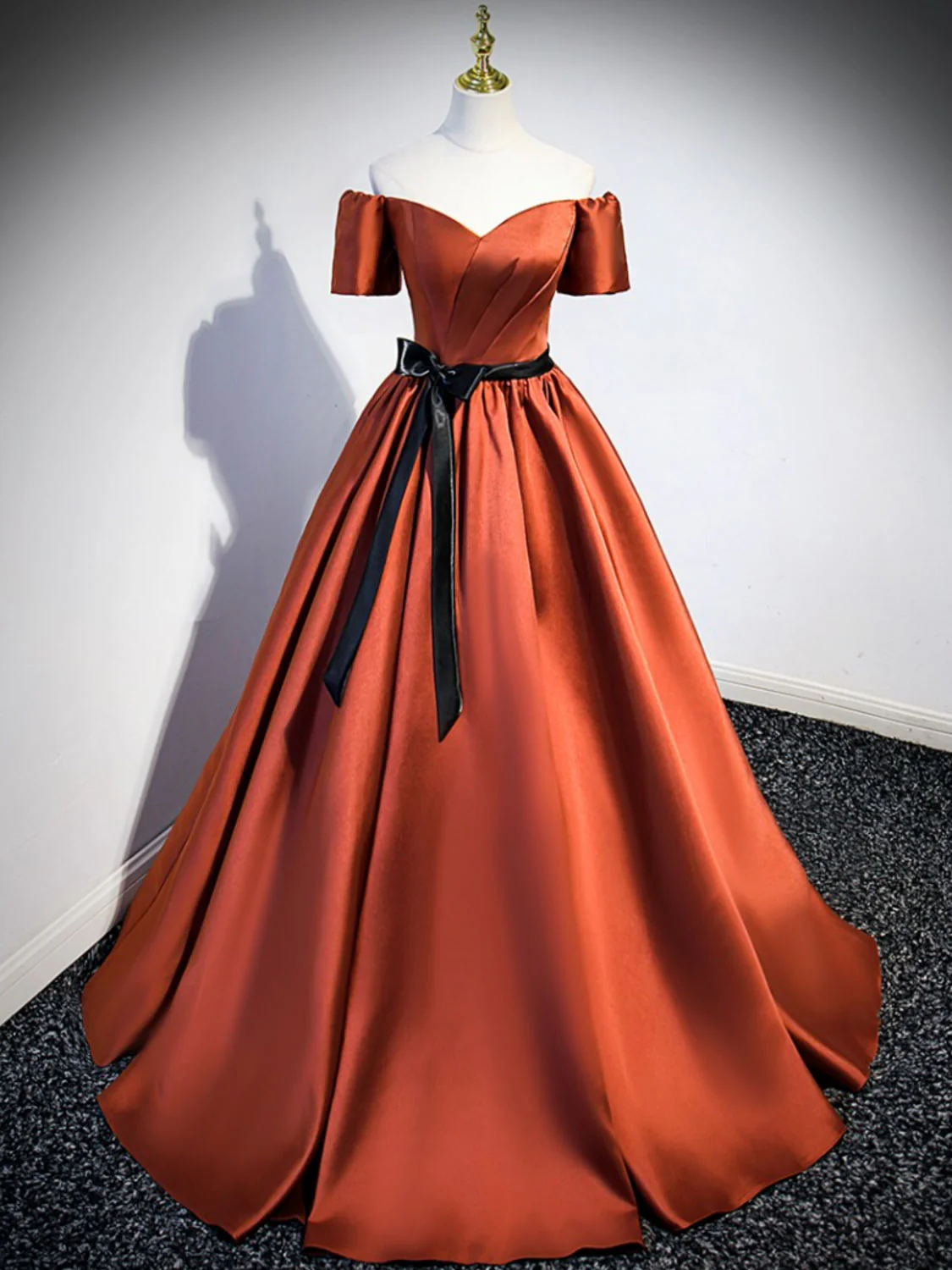 A Line Satin Orange Long Prom Dresses, Orange Formal Bridesmaid Dresses - Deanwangkt