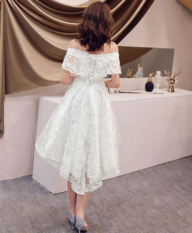 White Off Shoulder Lace Short Prom Dress Lace Homecoming Dress - Deanwangkt