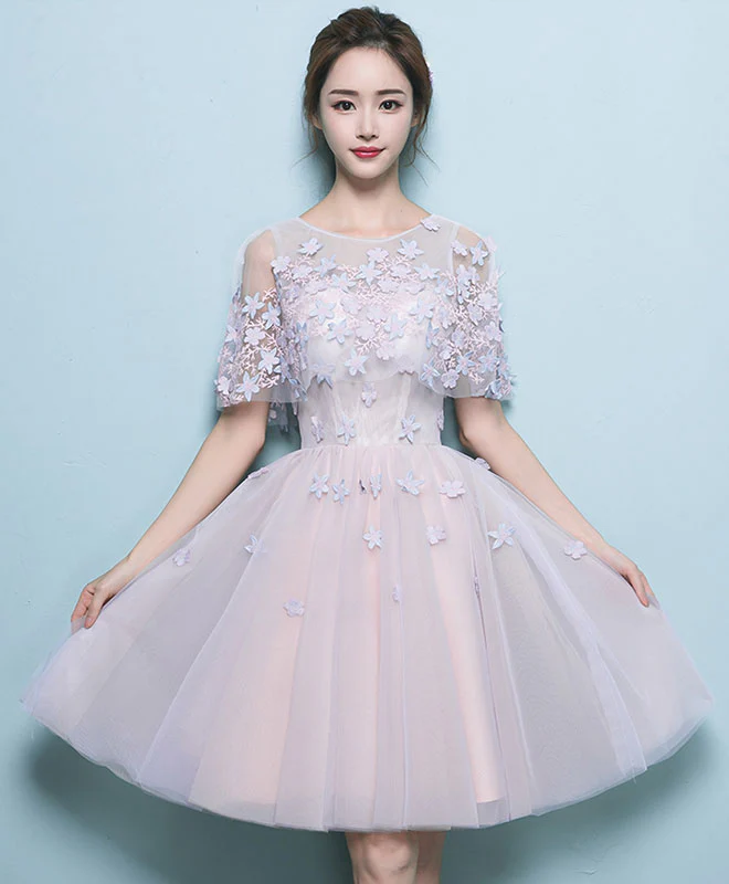 Simple Tulle Lace Short Prom Dress, Tulle Evening Dress - Deanwangkt