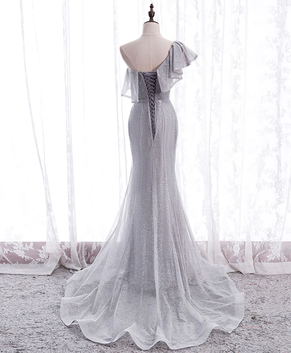 Gray Tulle Mermaid Long Prom Dress Gray Tulle Formal Dress - Deanwangkt
