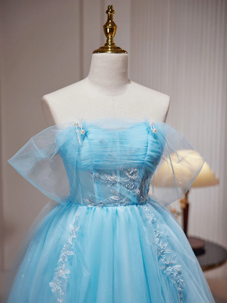 Blue A-Line Short Prom Dress, Cute Blue Homecoming Dresses - Deanwangkt