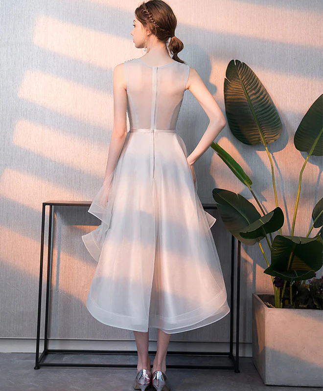 Gray Tulle Sequin Tulle Short Prom Dress, Gray Tulle Evening Dress - Deanwangkt