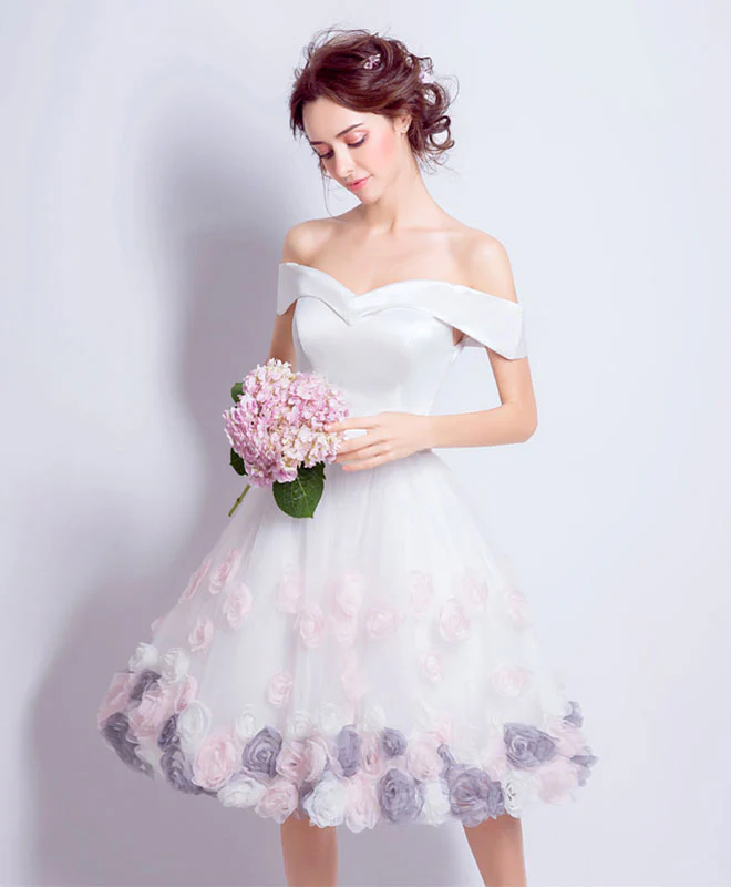 Cute White Off Shoulder Short Prom Dress, Homecoming Dress - Deanwangkt