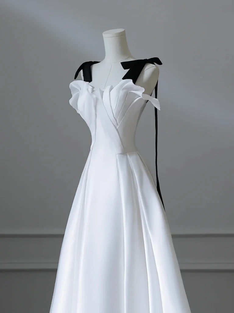 Simple A-Line Satin White Long Prom Dress, White Long Formal Dress - Deanwangkt