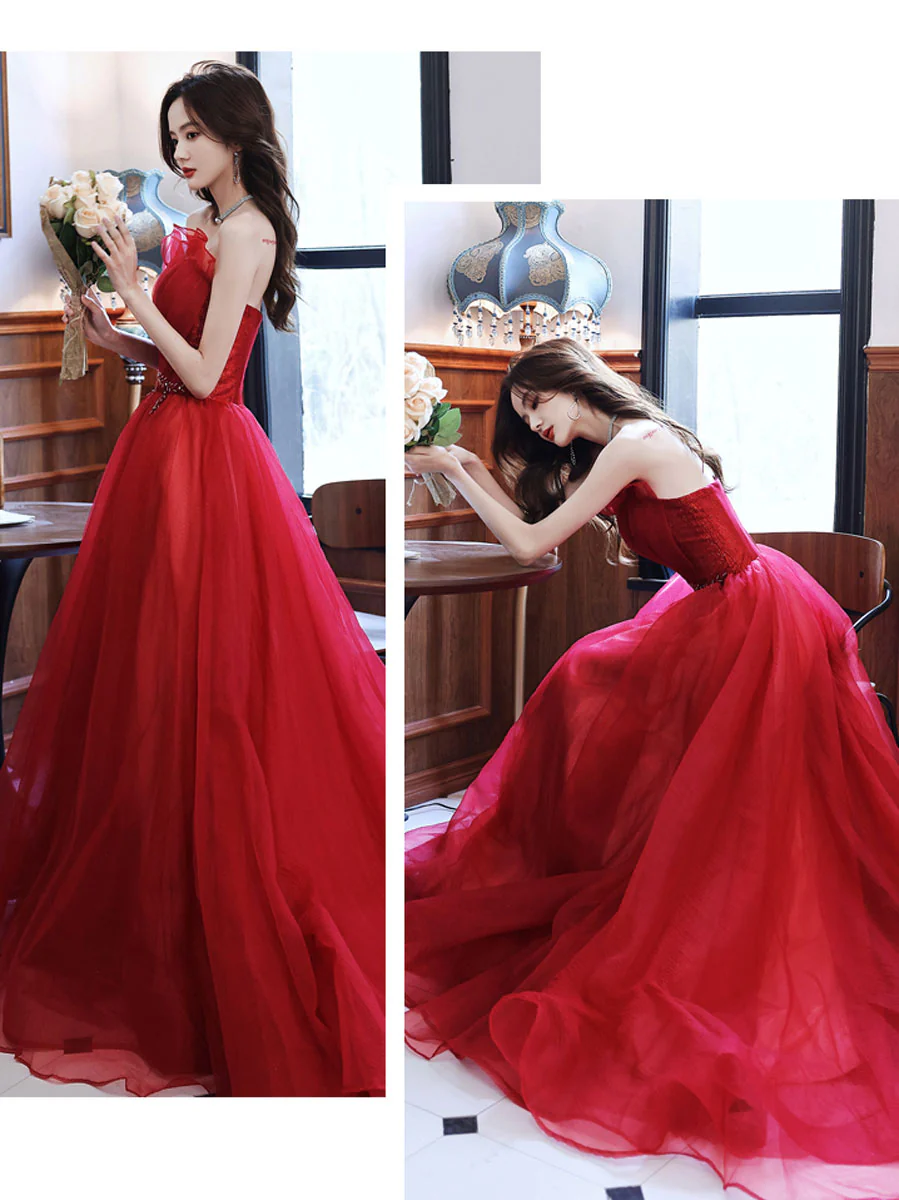 Burgundy Long Prom Dresses, Burgundy Formal Graduation Dresses - Deanwangkt