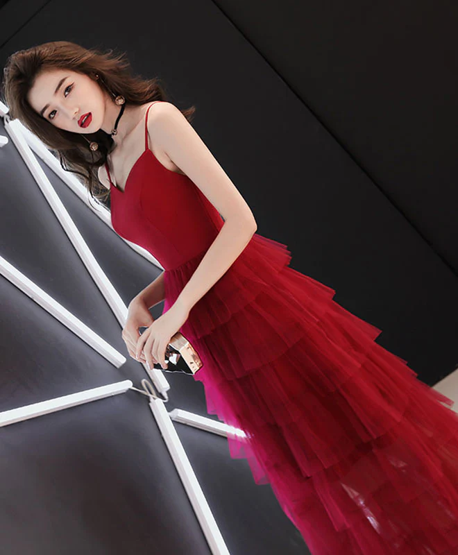 Simple Red Tulle Long Prom Dress, Red Tulle Evening Dress - Deanwangkt