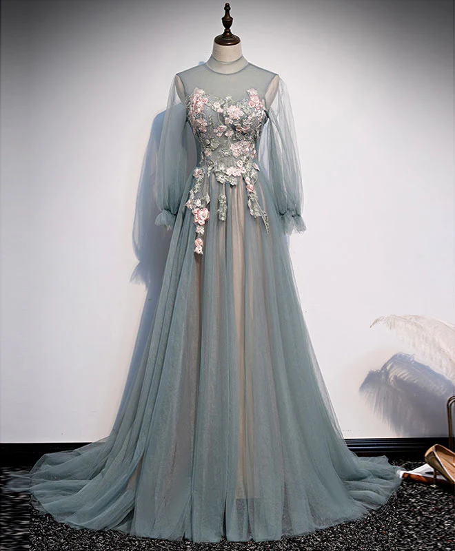 Unique Tulle Lace Long Prom Dress Tulle Lace Formal Dress - Deanwangkt