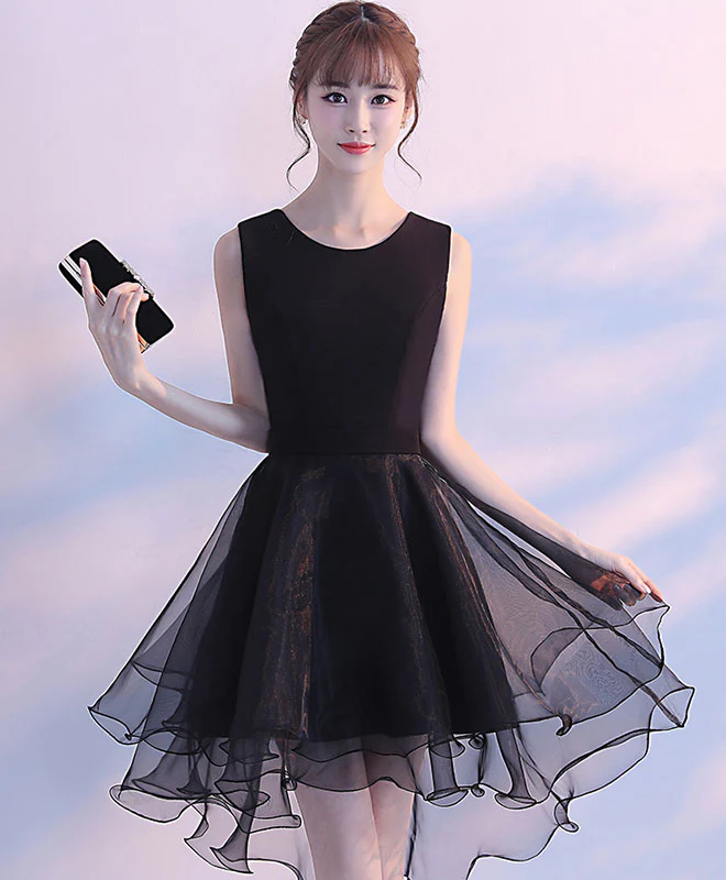 Simple Round Neck Black Tulle Short Prom Dress, Black Homecoming Dress - Deanwangkt