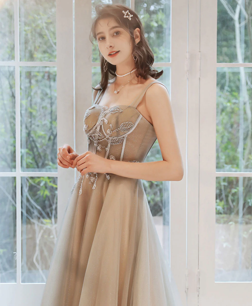 Simple Aline Champagne Long Prom Dress, Champagne Formal Graduation Dress - Deanwangkt