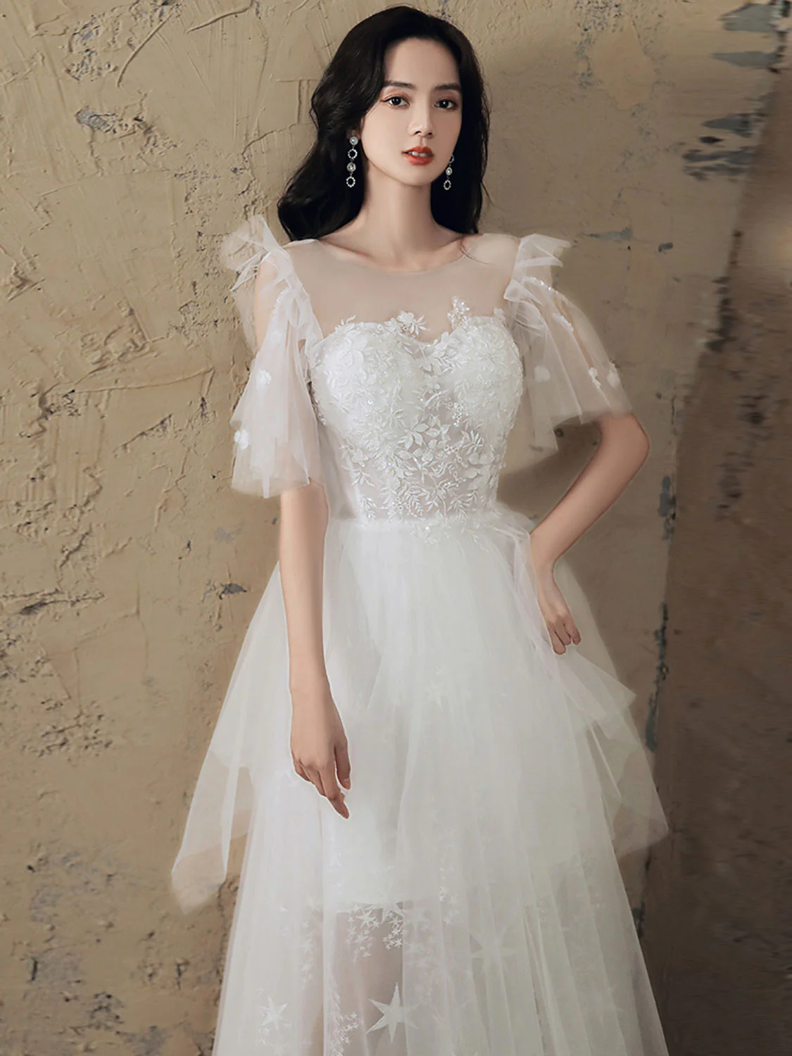 A line Lace White Long Prom Dresses, White Formal Dresses - Deanwangkt