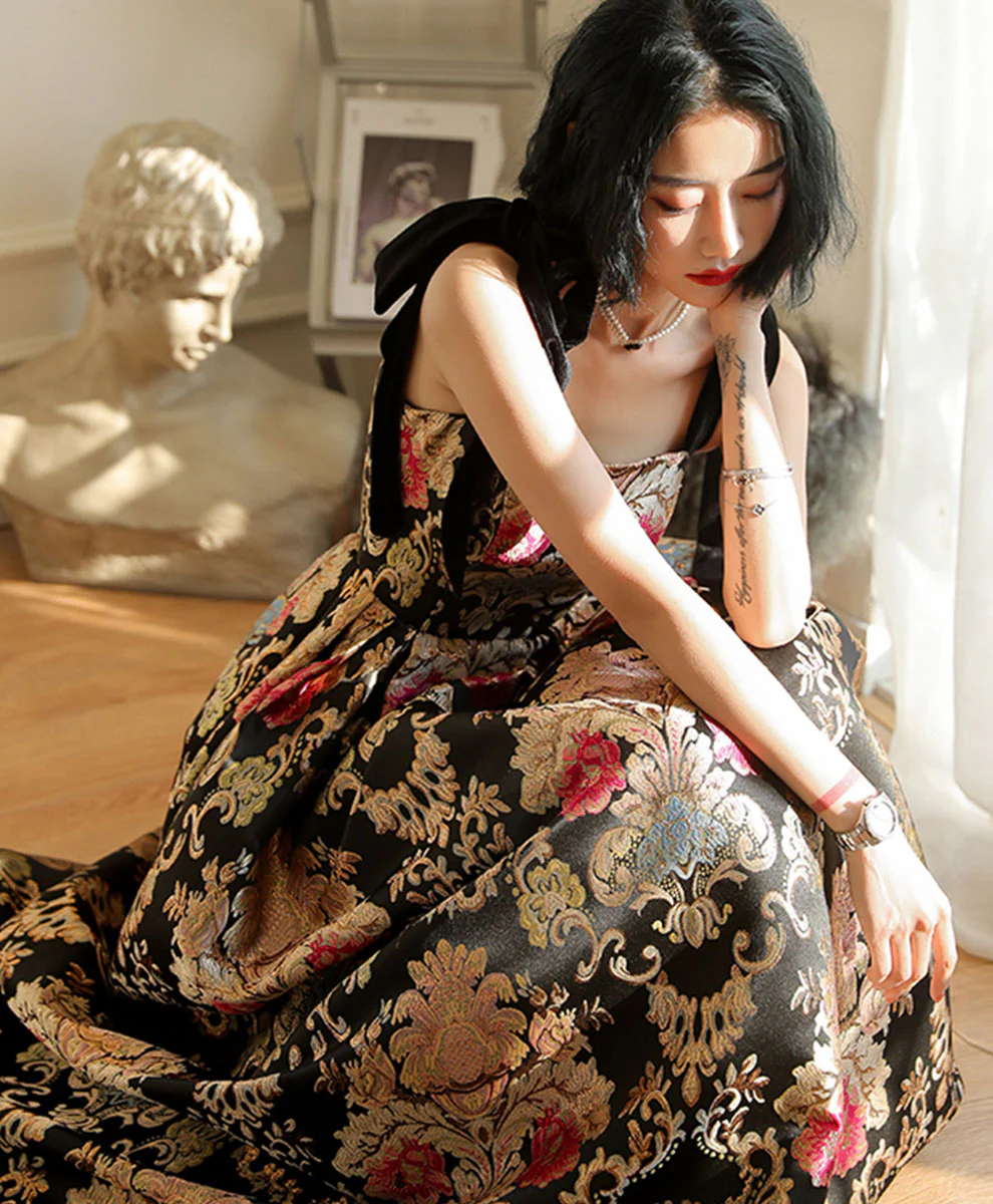Unique Satin Long Prom Dress, Flowers Satin Long Evening Dress - Deanwangkt