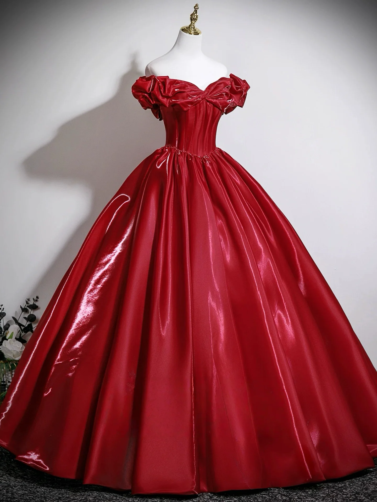 A-Line Off Shoulder Burgundy Long Prom Dress, Burgundy Long Formal Dress - Deanwangkt