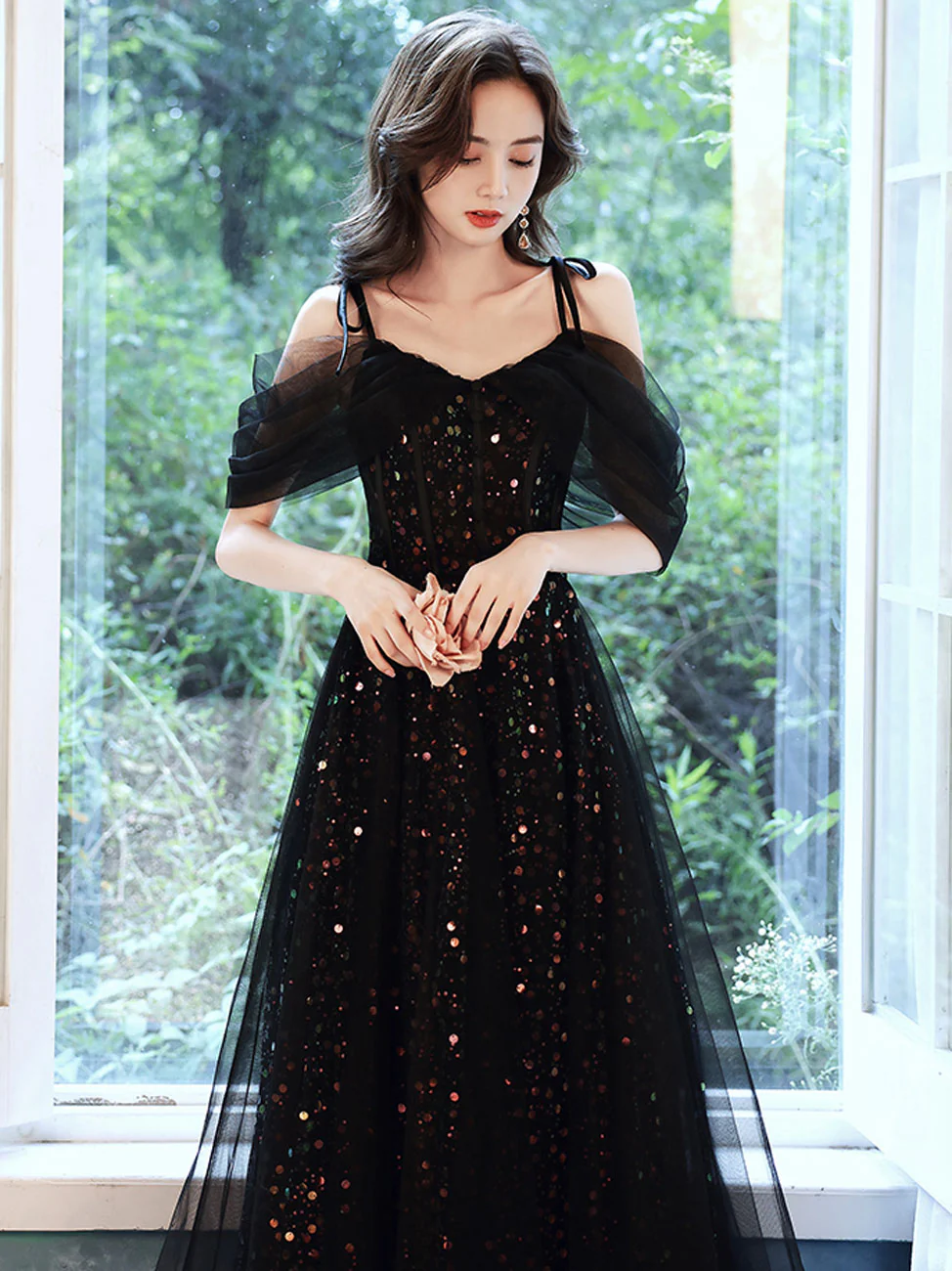Black A-Line Long Prom Dresses, Black Formal Graduation Party Dress - Deanwangkt