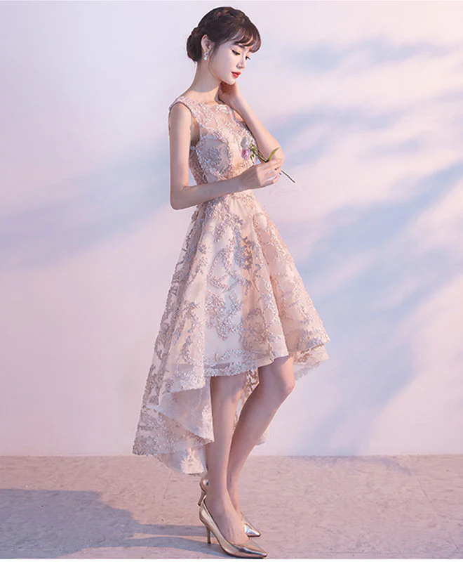 Champagne High Low Short Prom Dress, Cute Homecoming Dress - Deanwangkt
