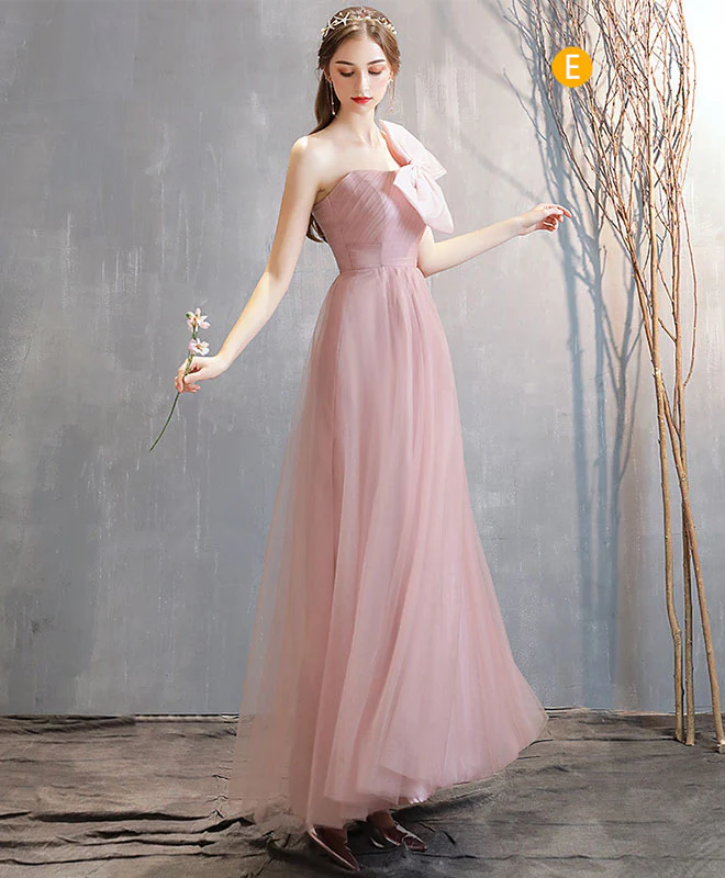Simple Pink Tulle Long Prom Dress Pink Tulle Bridesmaid Dress - Deanwangkt