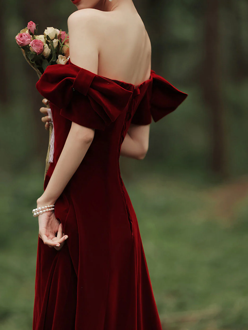 Velvet A Line Burgundy Long Prom Dress, Burgundy Formal Evening Dresses - Deanwangkt
