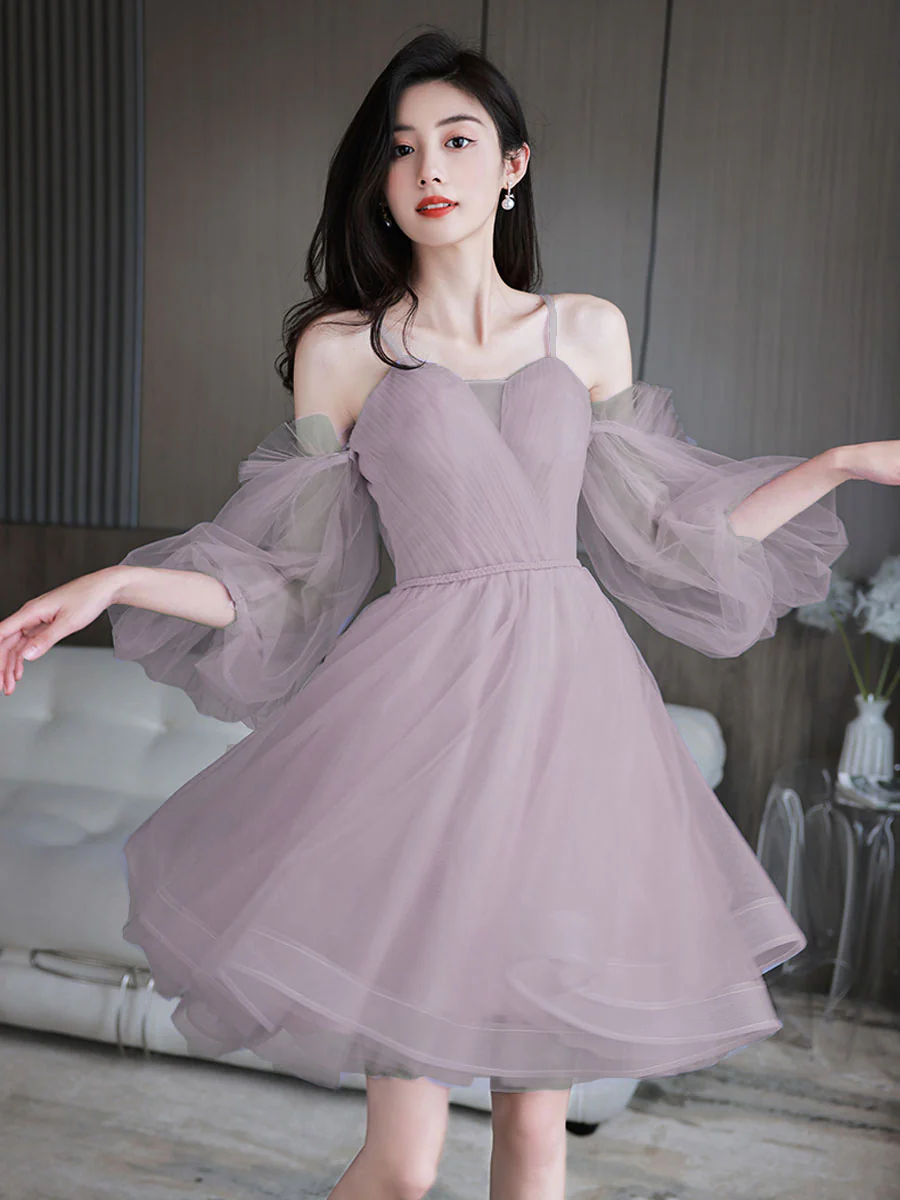 Cute Sweetheart Neck Tulle Short Prom Dress, Cute Puffy Homecoming Dress - Deanwangkt