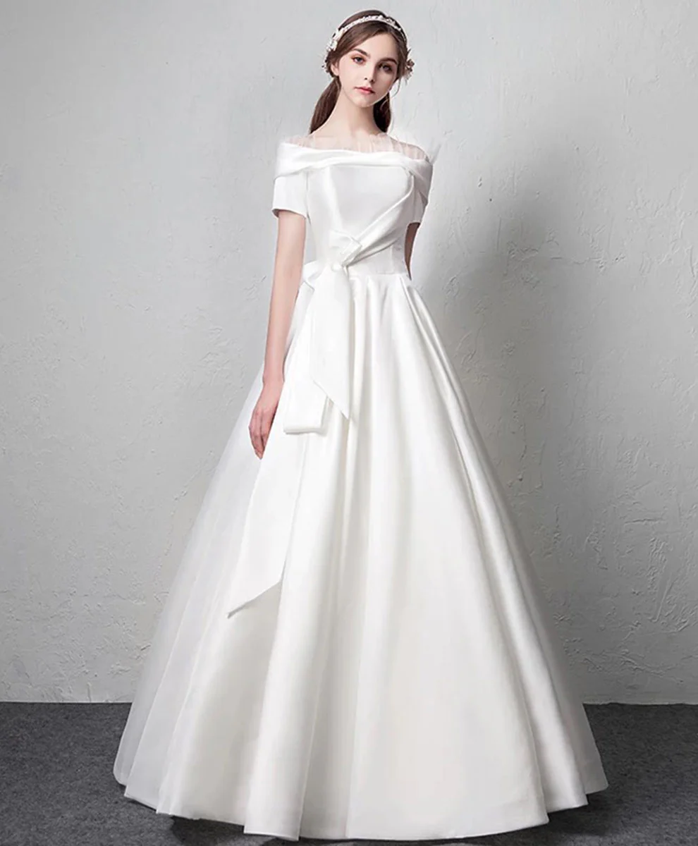 White Satin Long Prom Dress White Long Evening Dress - Deanwangkt