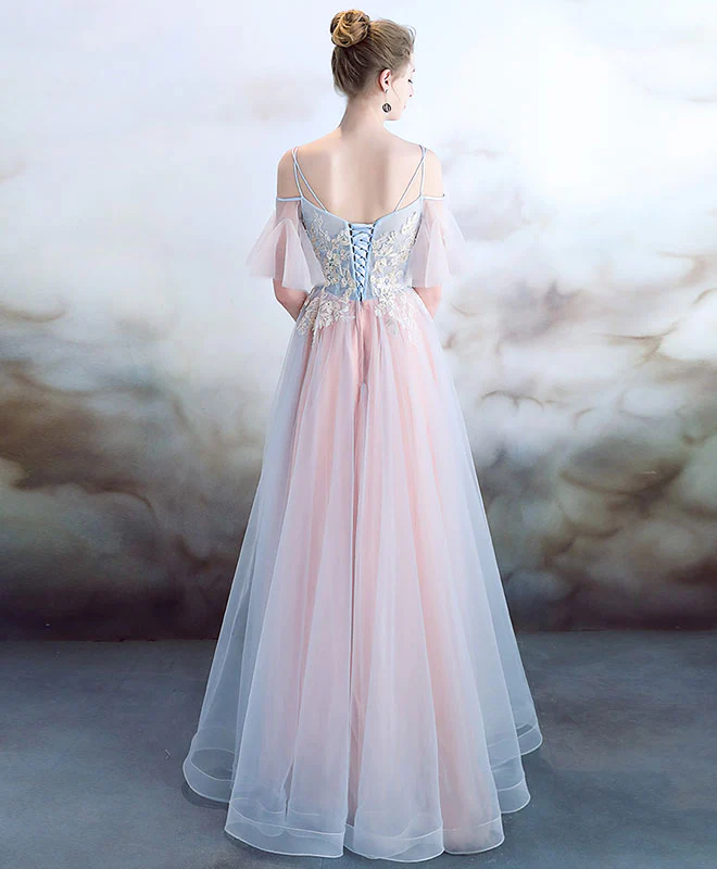 Elegant Light Pink Tulle Long Prom Dress, Pink Evening Dress - Deanwangkt