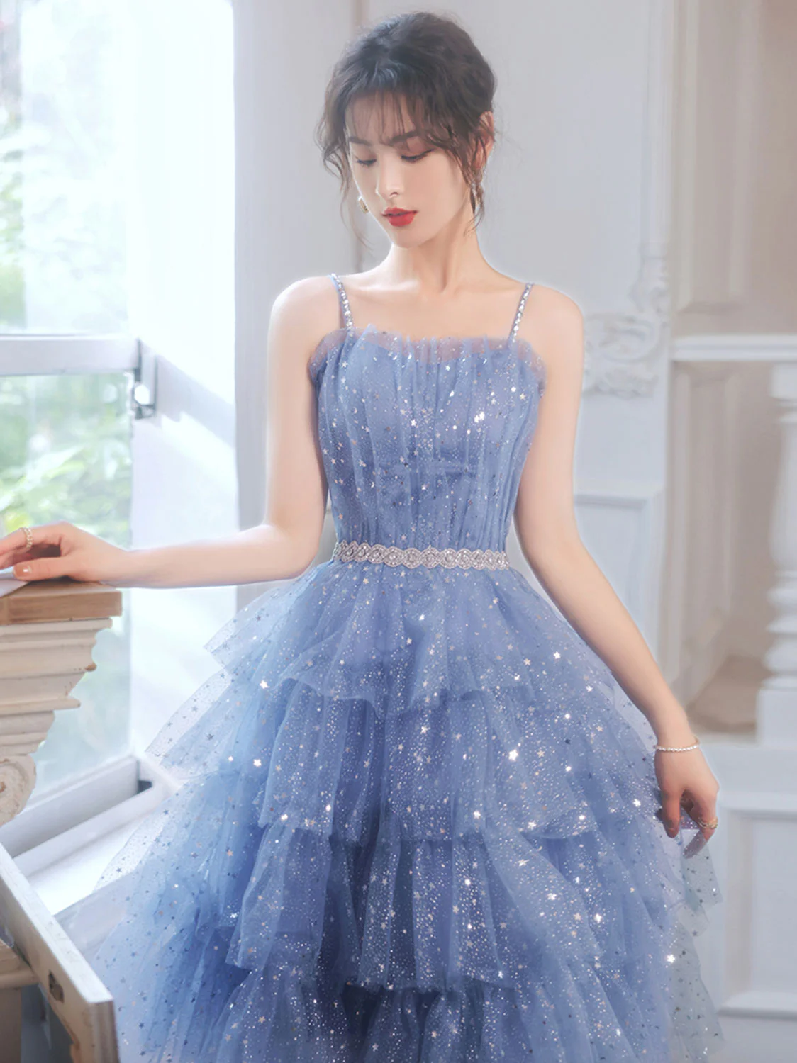 Short Puffy Blue Prom Dress, Tulle Short Blue Puffy Homecoming Dress - Deanwangkt