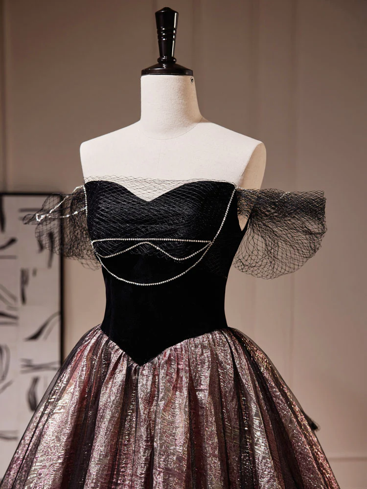 Black A-Line Satin Tulle Long Prom Dresses, Black Formal Black Evening Dress - Deanwangkt