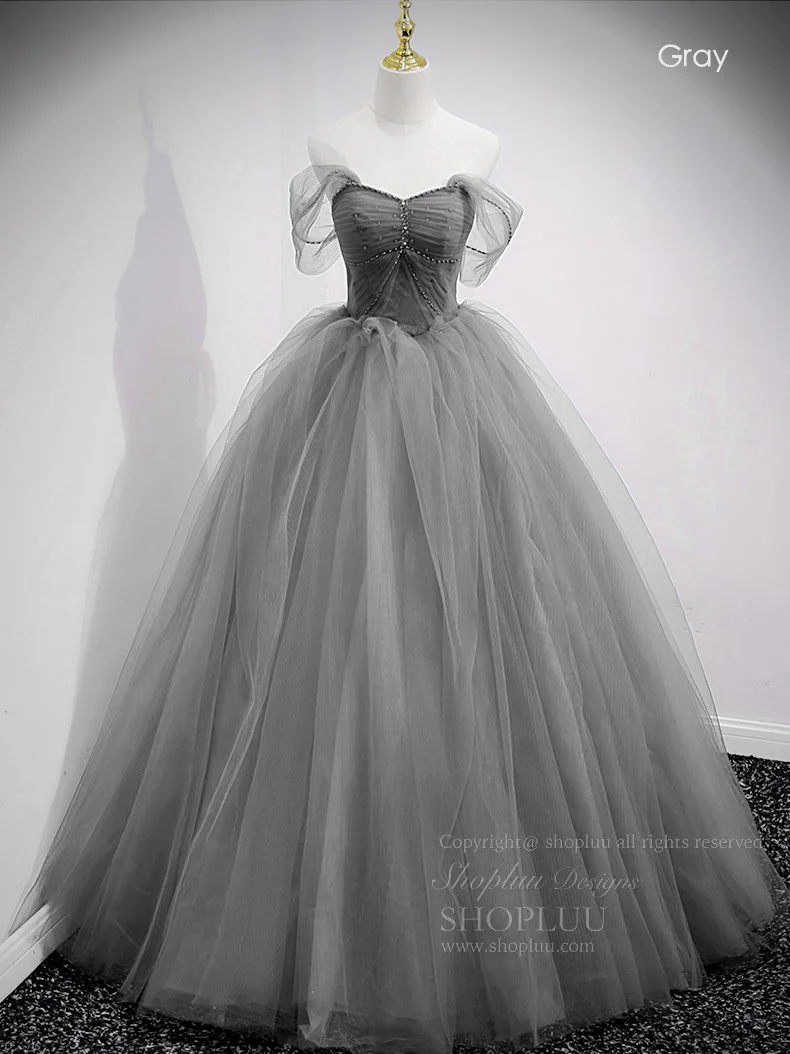 Unique Sweetheart Off Shoulder Lace Long Prom Dress, Tulle Formal Dresses - Deanwangkt