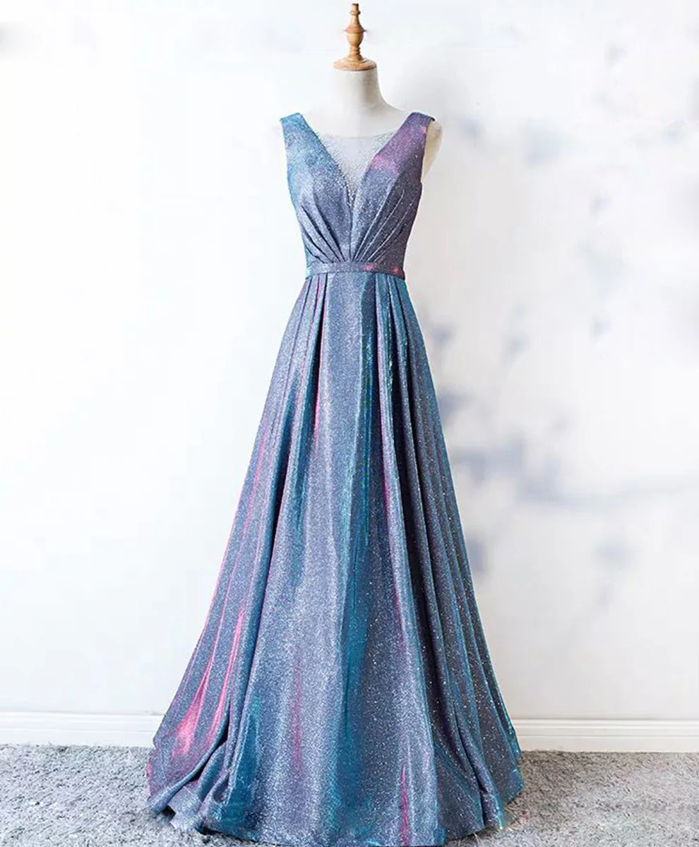Unique Blue Sequin Long Prom Dress Blue Formal Dress - Deanwangkt