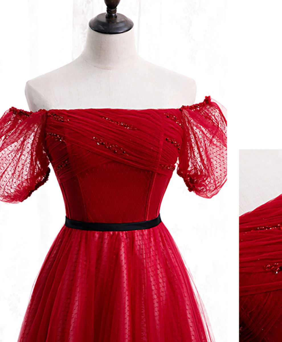 Burgundy Tulle Lace Long Prom Dress Burgundy Formal Dress - Deanwangkt