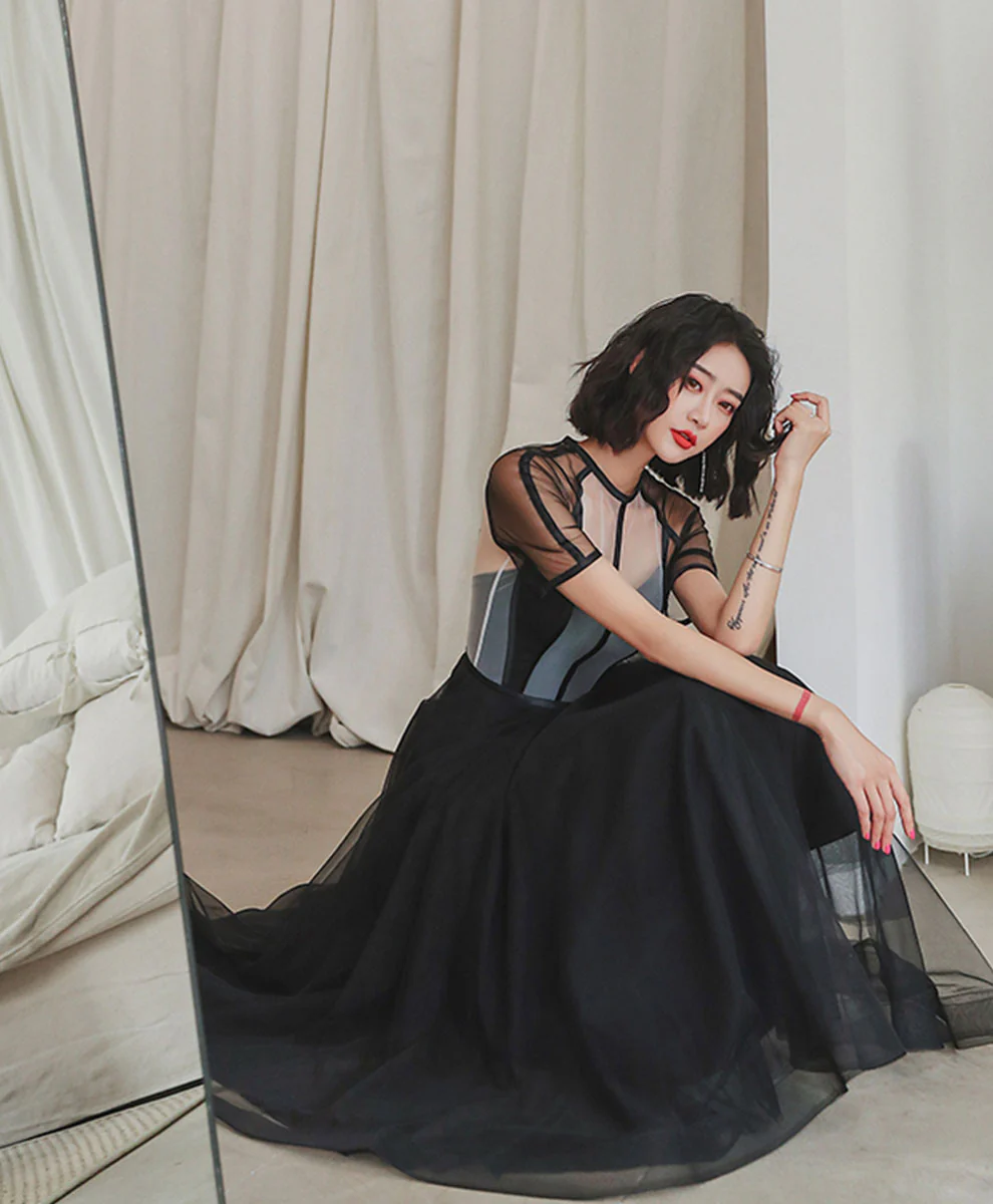 Black Tulle Short Prom Dress , A Line Black Homecoming Dress - Deanwangkt