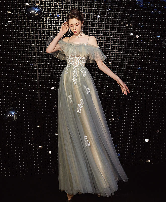 Light Green Tulle Lace Long Prom Dress Green Evening Dress - Deanwangkt