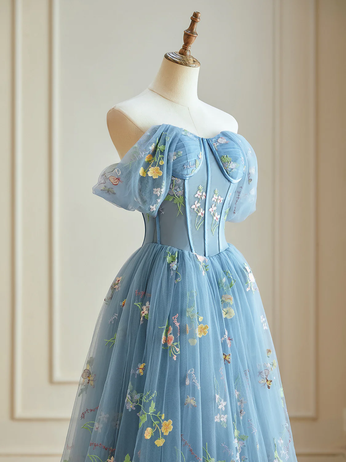 Blue A-Line Tulle Lace Long Prom Dress, Blue Lace Long Formal Dress - Deanwangkt