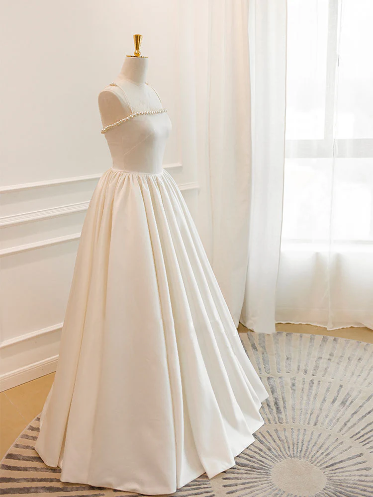 Simple ivory Satin Long Prom Dress, ivory Long Formal Dresses - Deanwangkt
