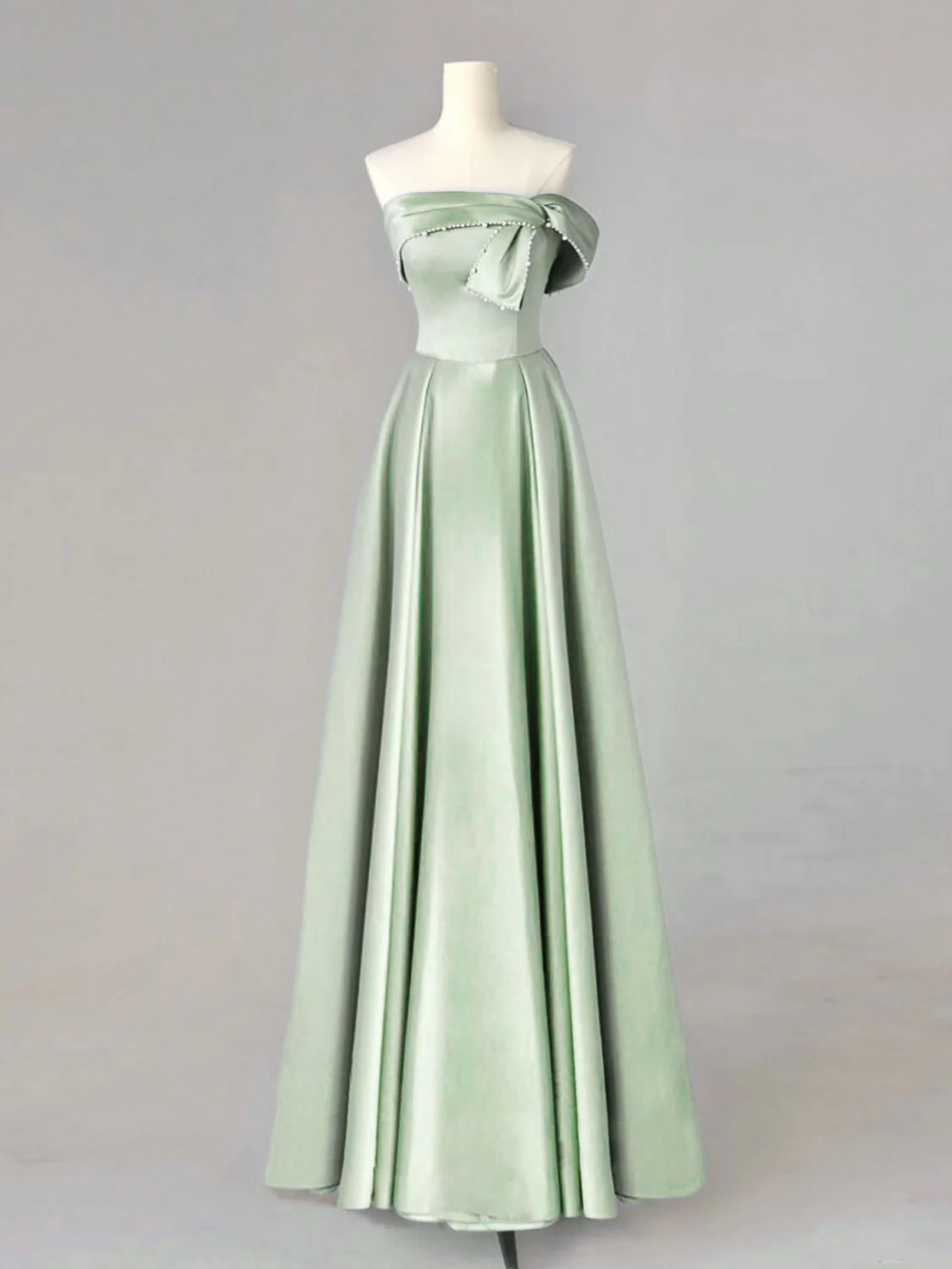 A-Line Blue Satin Long Prom Dresses, Blue Formal Evening Dresses - Deanwangkt
