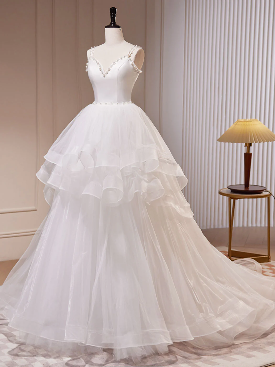 White A-Line Tulle Long Prom Dress, White Tulle Sweet 16 Dresses - Deanwangkt