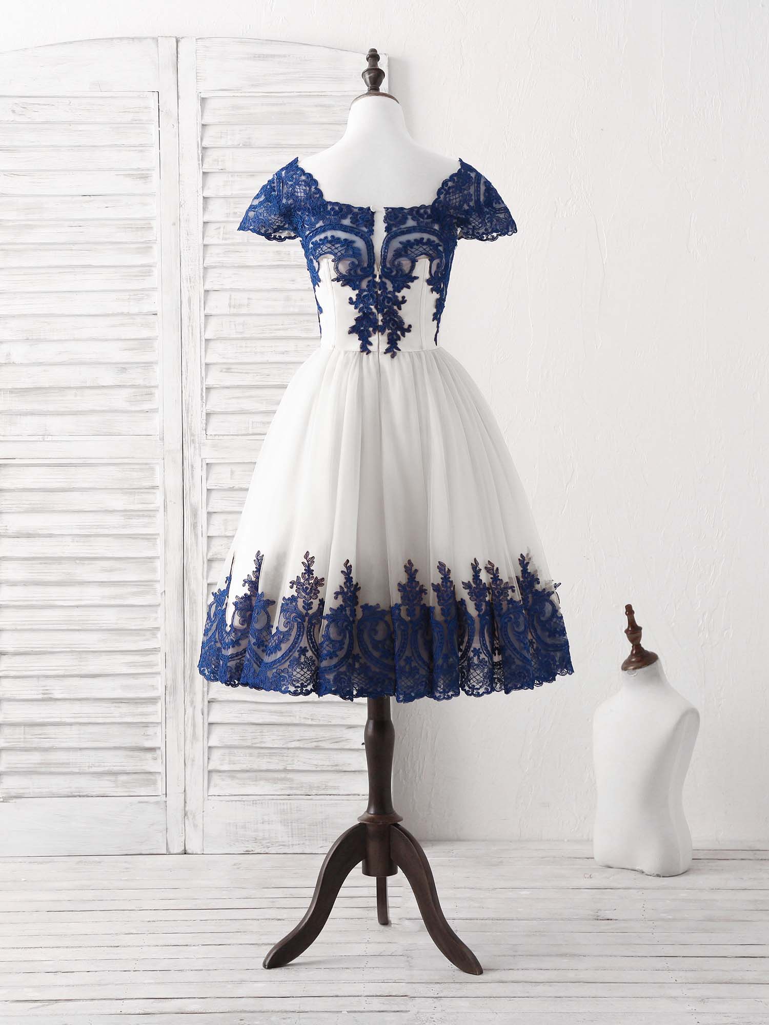 White Tulle Lace Applique Short Prom Dress, Tulle Homecoming Dress - Deanwangkt