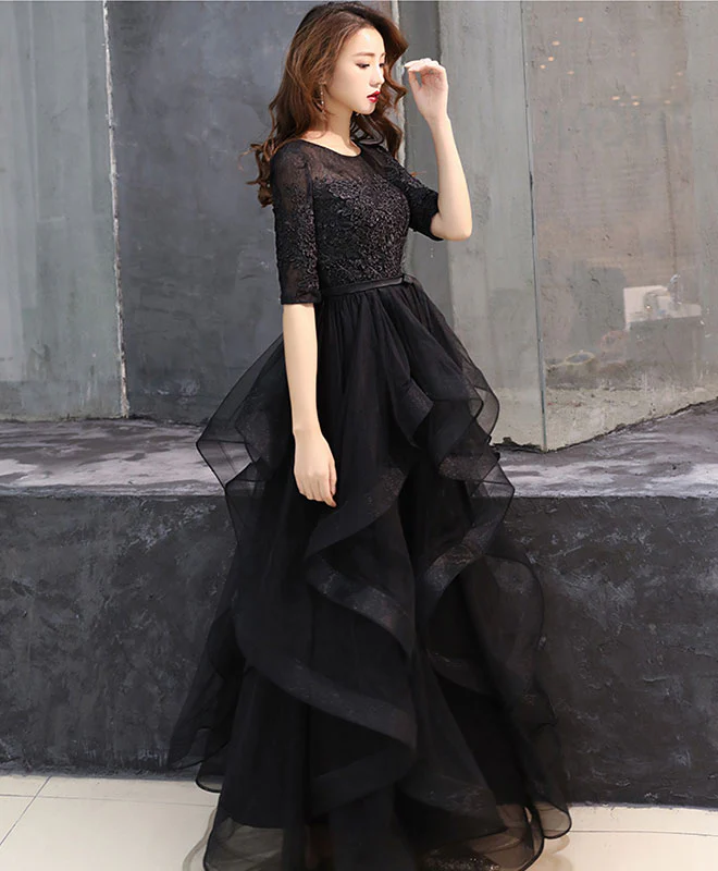 Black Tulle Lace Long Prom Dress Black Tulle Lace Formal Dress - Deanwangkt