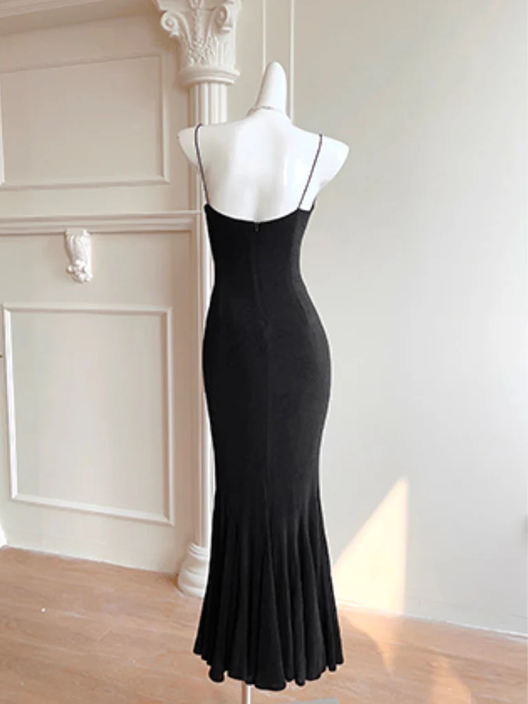 Simple Mermaid Black Long Party Dress, Black Evening Dress - Deanwangkt
