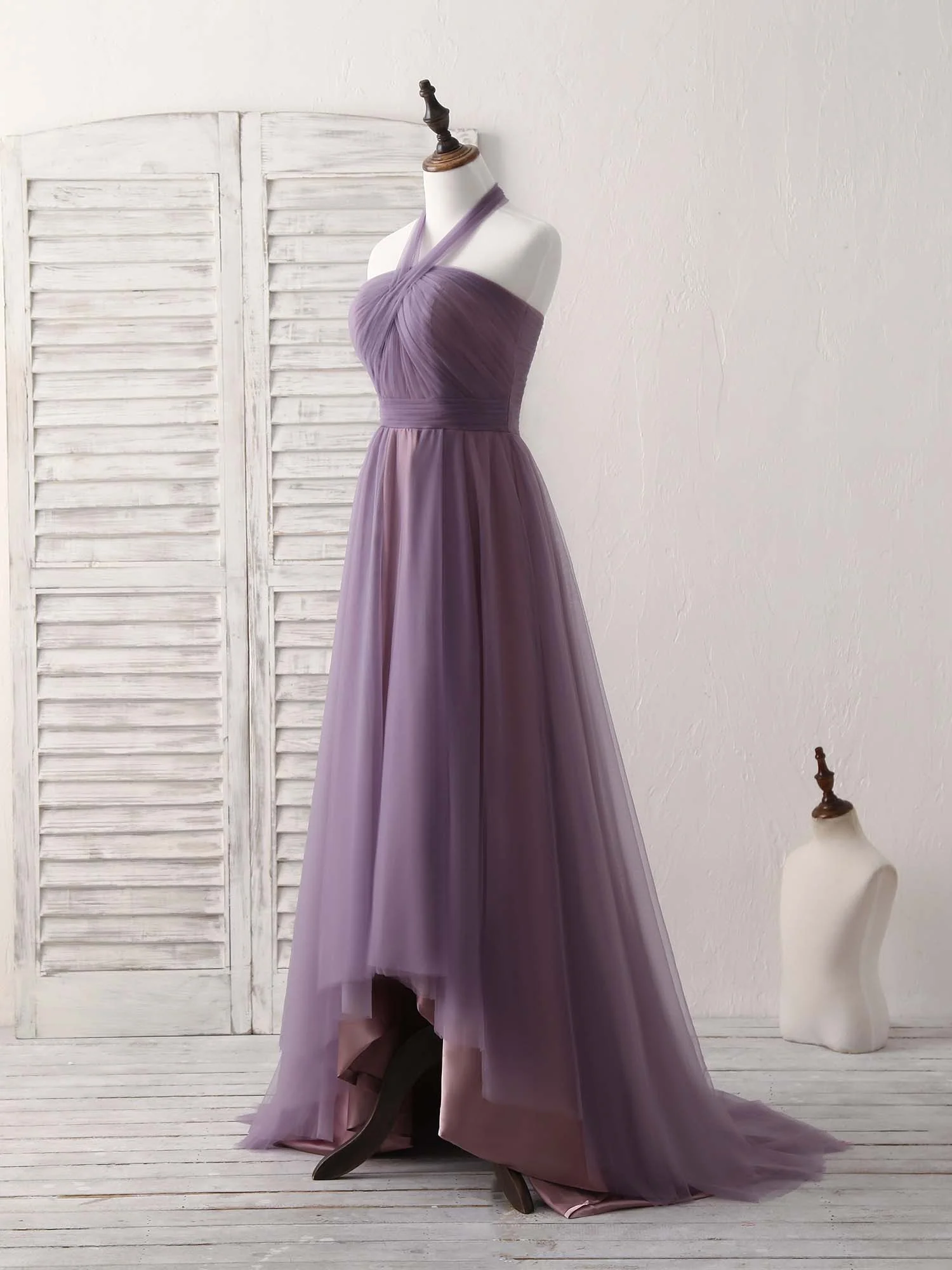 A-Line Tulle High Low Long Prom Dress Simple Bridesmaid Dress - Deanwangkt