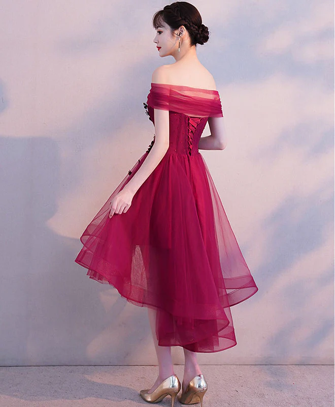 Burgundy Tulle Short Prom Dress, Burgundy Homecoming Dress - Deanwangkt