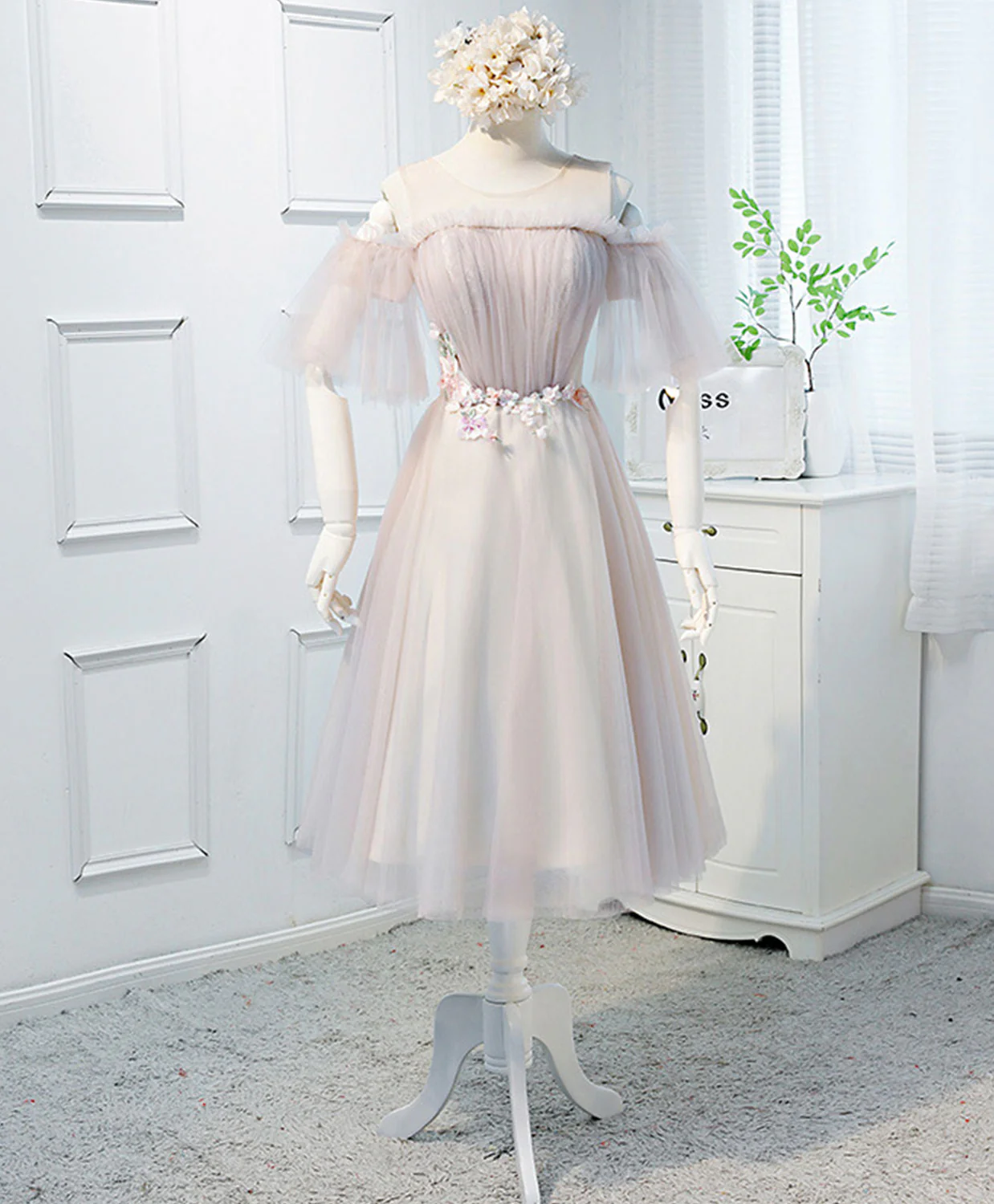 Cute Tulle Round Neck Short Prom Dress, Cute Tulle Homecoming Dress - Deanwangkt