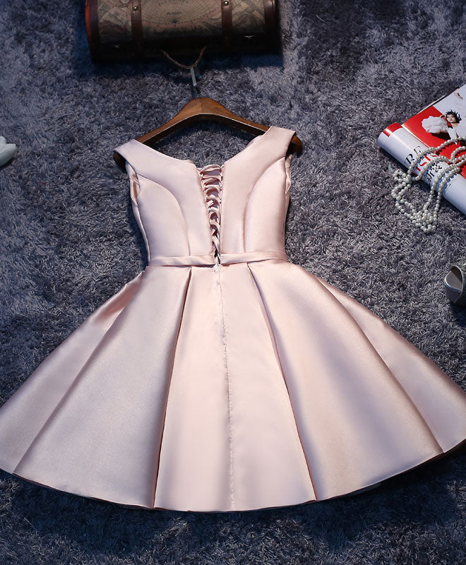 Simple Pink A Line Satin Short Prom Dress, Pink Homecoming Dress - Deanwangkt