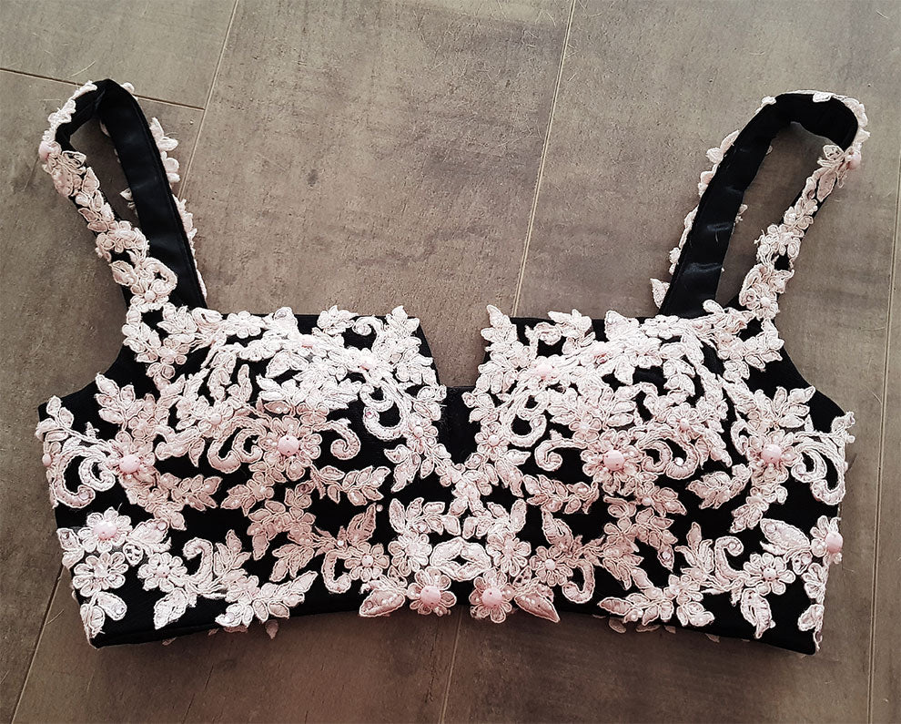 Black Lace Two Pieces Long Prom Dress, Black Evening Dress with Lace Beading - Deanwangkt