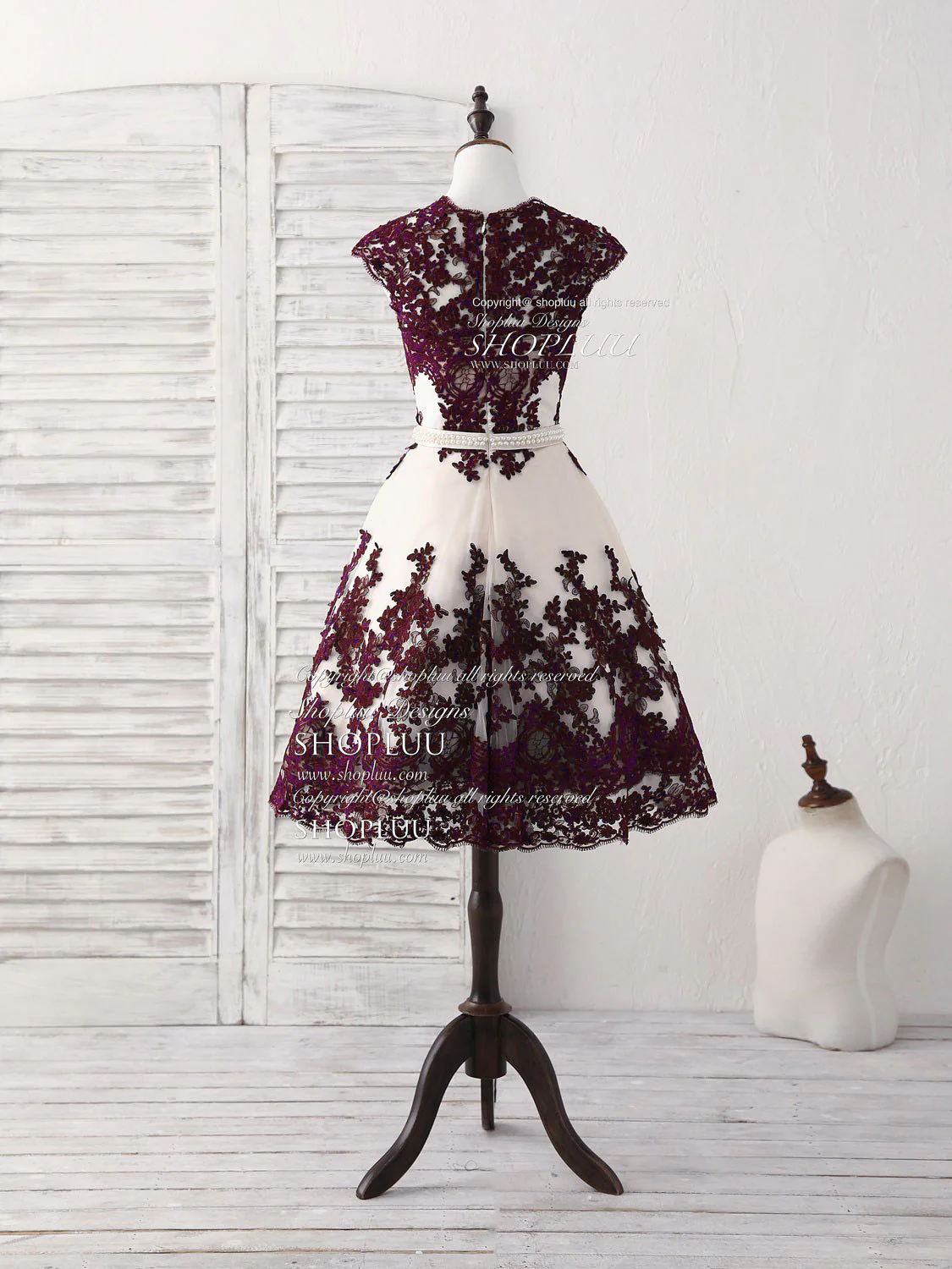 Burgundy Lace Tulle Short Prom Dress Burgundy Bridesmaid Dress - Deanwangkt