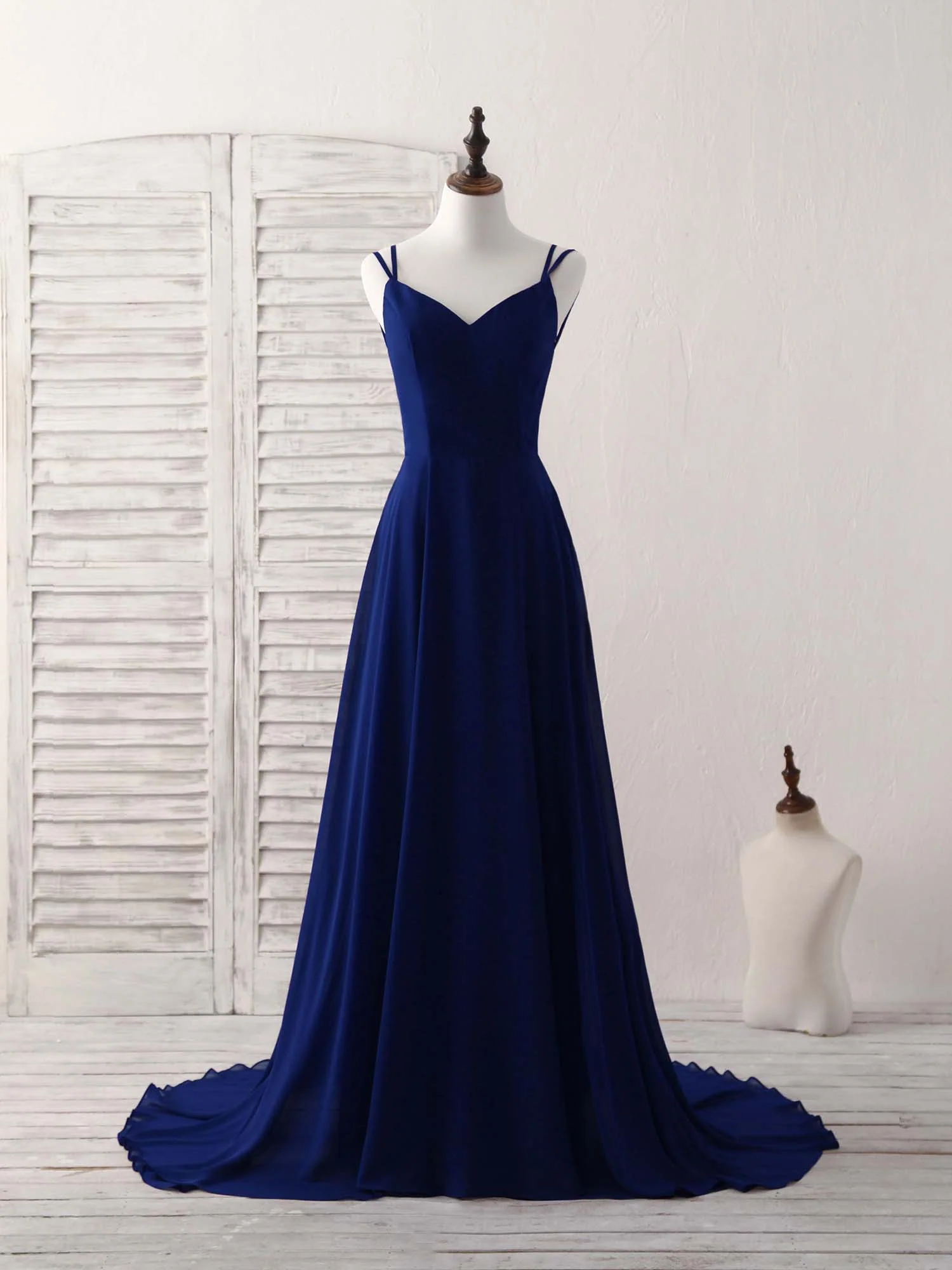 Simple Blue Chiffon Long Prom Dress Backless Blue Evening Dress - Deanwangkt