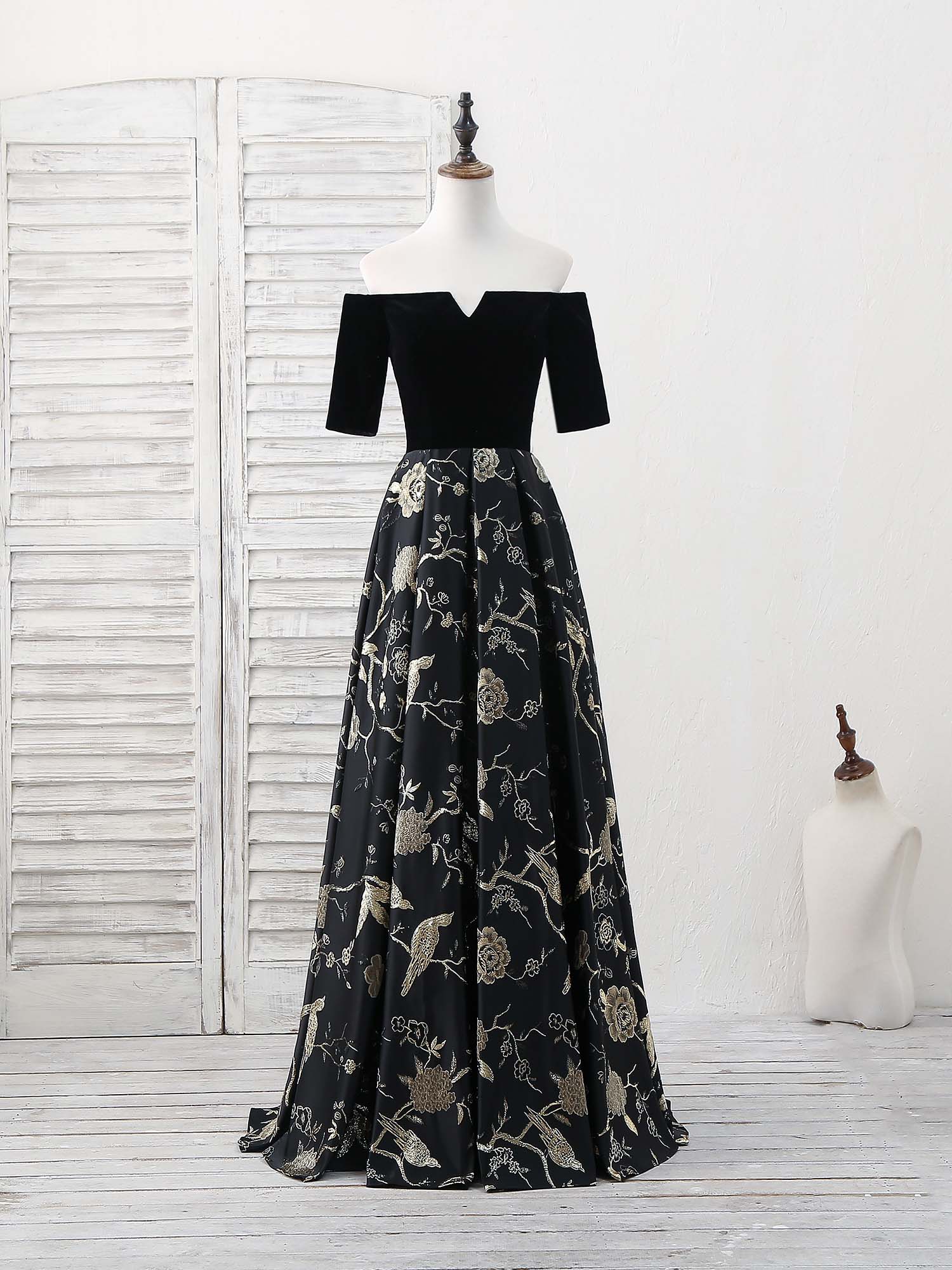 Unique Black Satin Long Prom Dress, Black Evening Dress - Deanwangkt