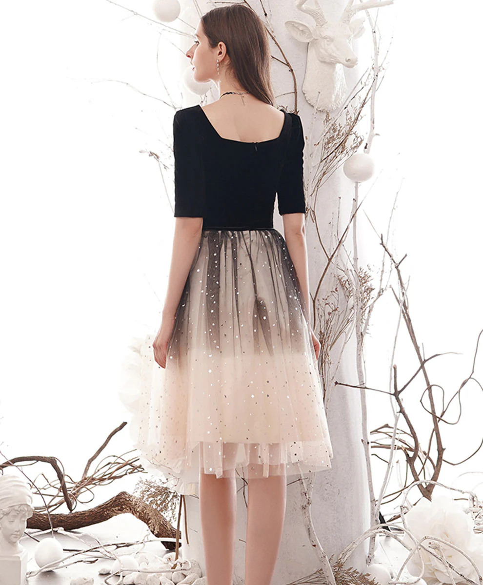 Champagne Tulle Sequin Short Prom Dress Champagne Homecoming Dress - Deanwangkt
